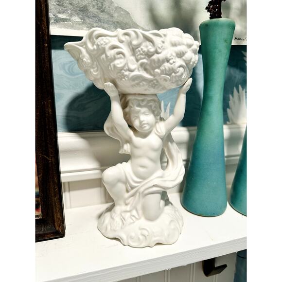 Vintage Inarco Ceramic Cherub God Vessel White Ornate Planter Vase Decor - Picture 1 of 7